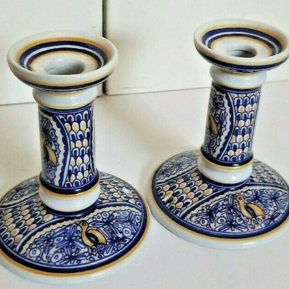 Pair Of Hand Painted Candle Holders~Conimbriga